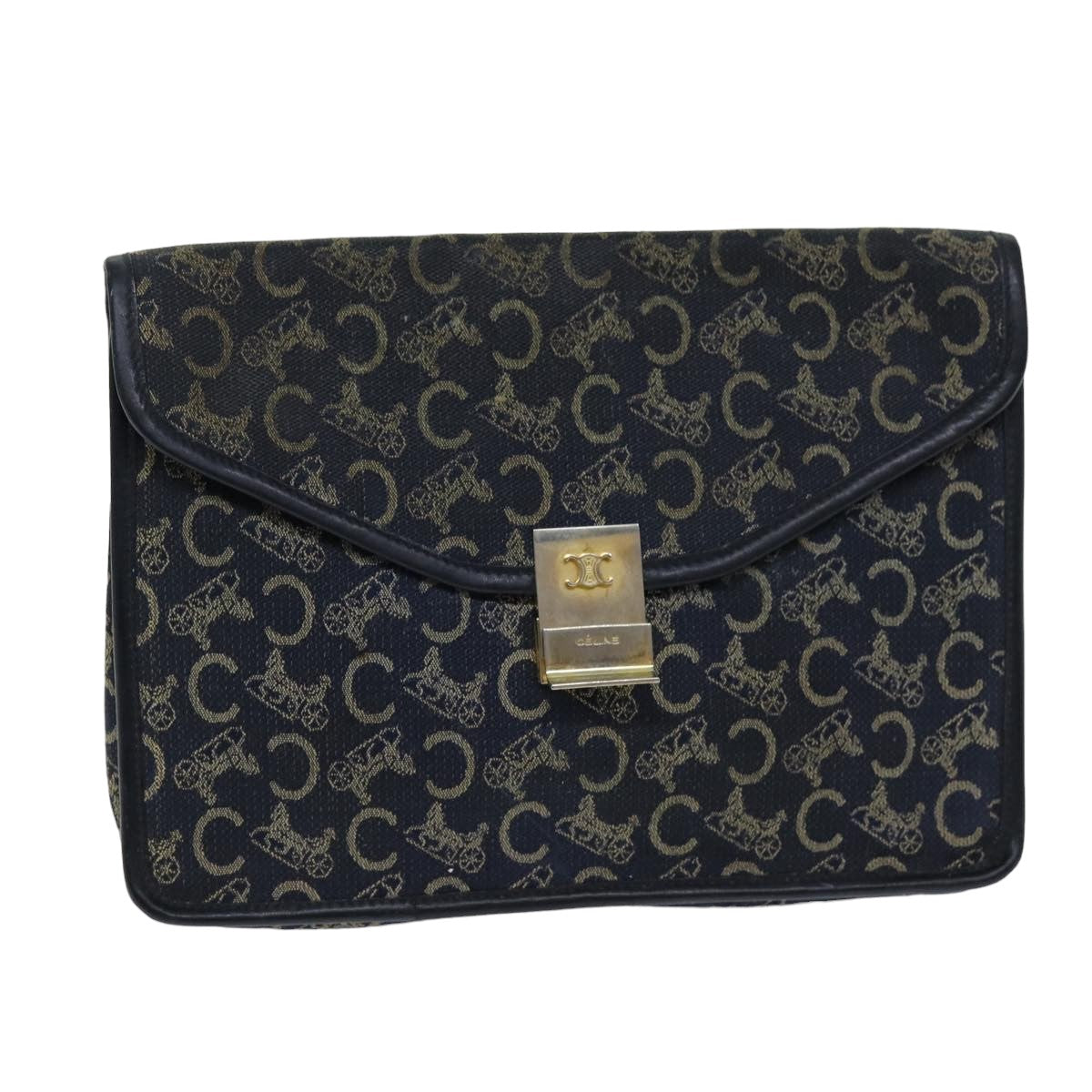 CELINE C Macadam Canvas Clutch Bag Navy Auth bs14643
