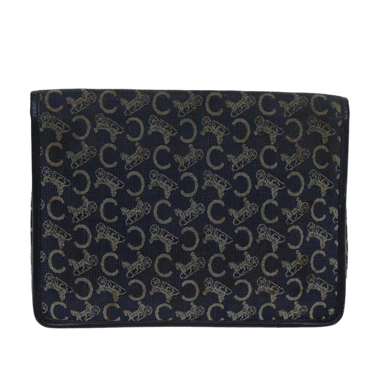 CELINE C Macadam Canvas Clutch Bag Navy Auth bs14643
