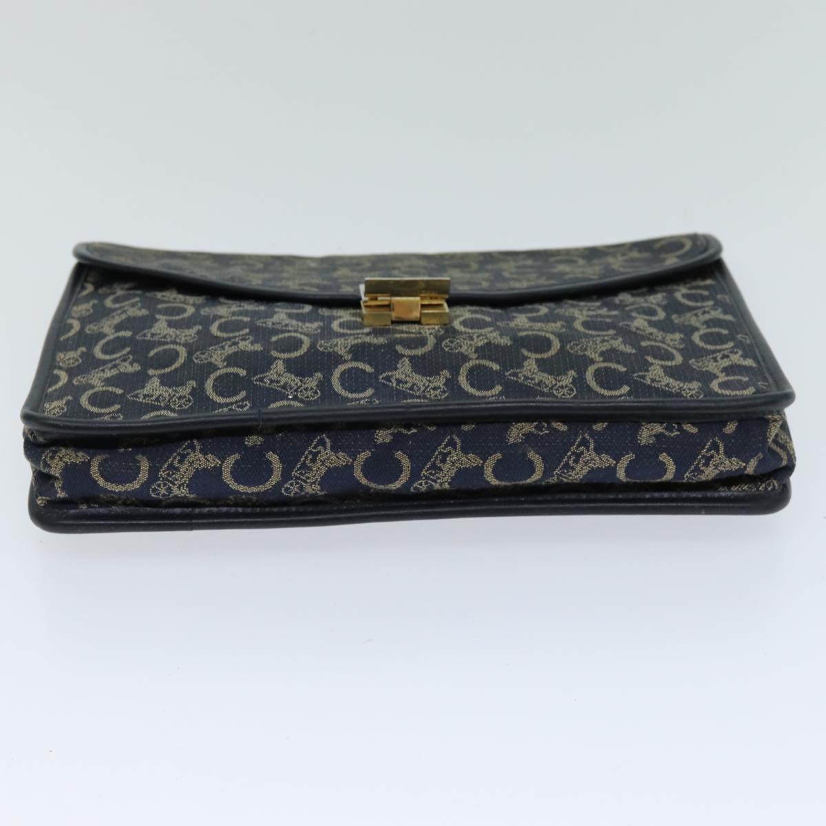 CELINE C Macadam Canvas Clutch Bag Navy Auth bs14643