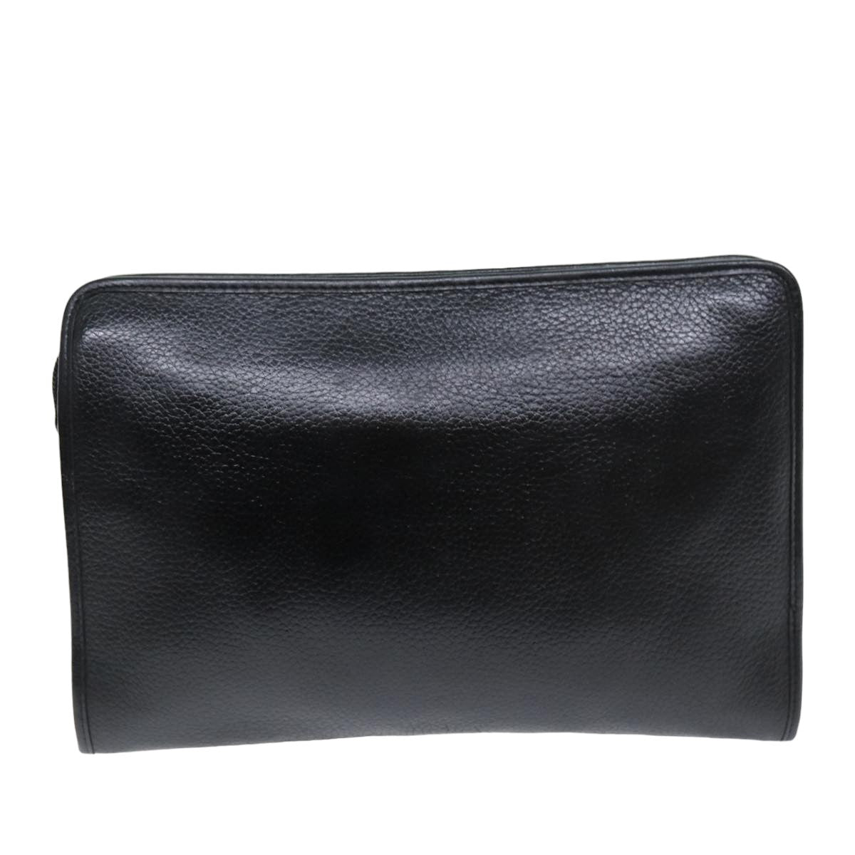 Burberrys Clutch Bag Leather Black Auth bs14646