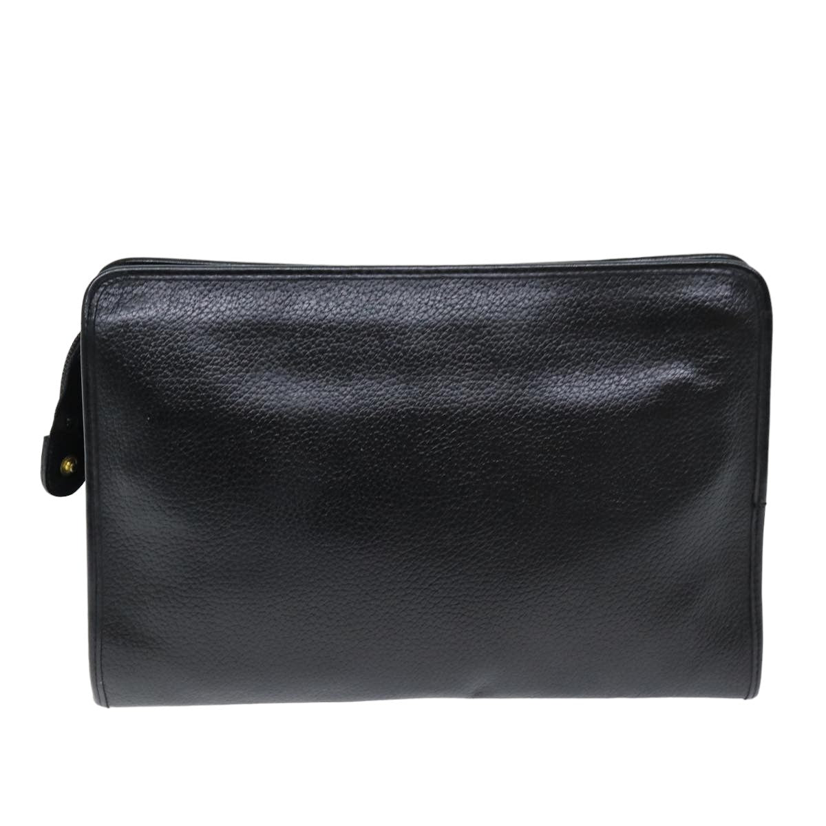 Burberrys Clutch Bag Leather Black Auth bs14647