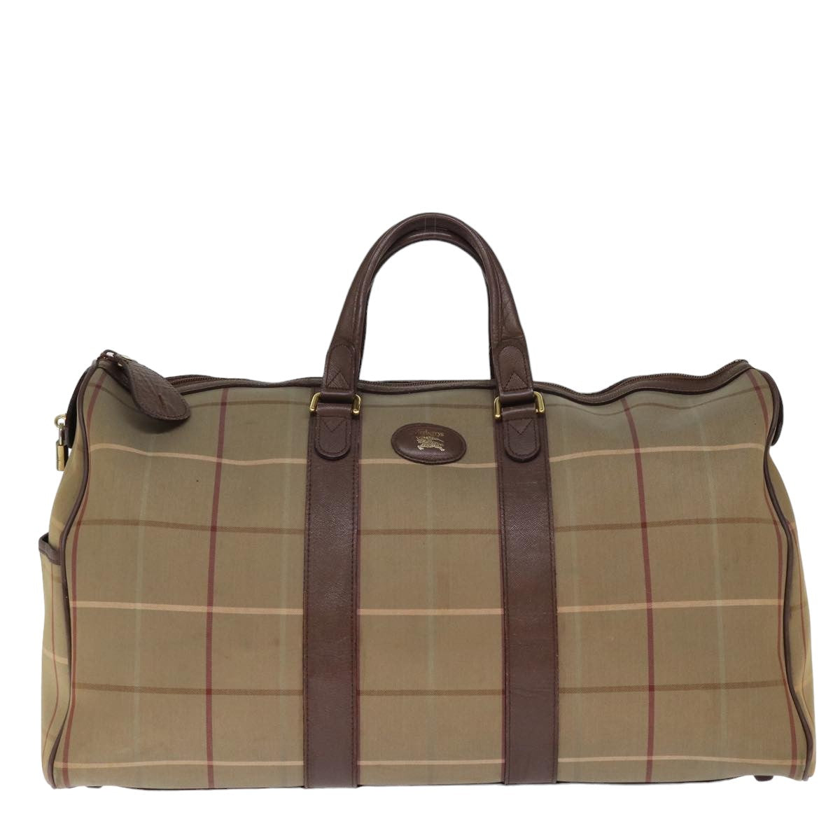 Burberrys Nova Check Boston Bag Canvas Beige Auth bs14693