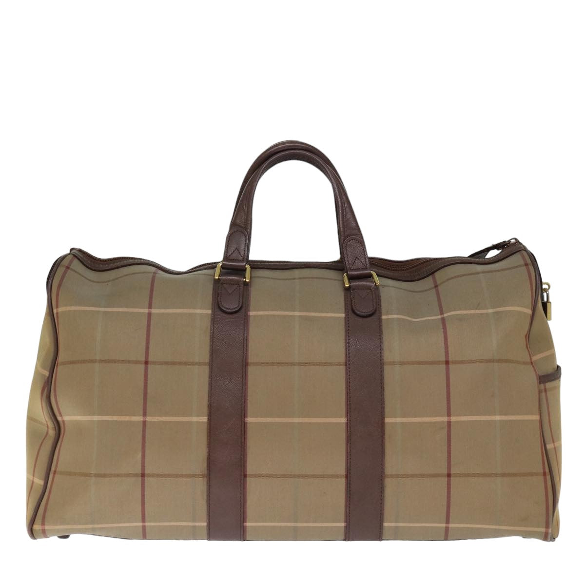 Burberrys Nova Check Boston Bag Canvas Beige Auth bs14693