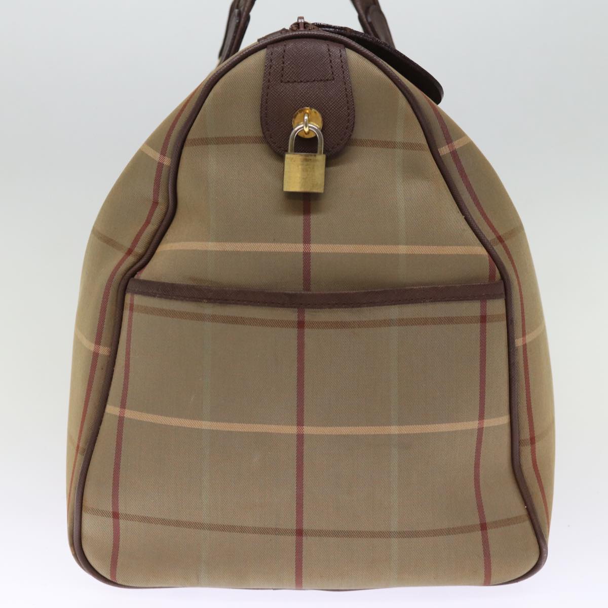 Burberrys Nova Check Boston Bag Canvas Beige Auth bs14693