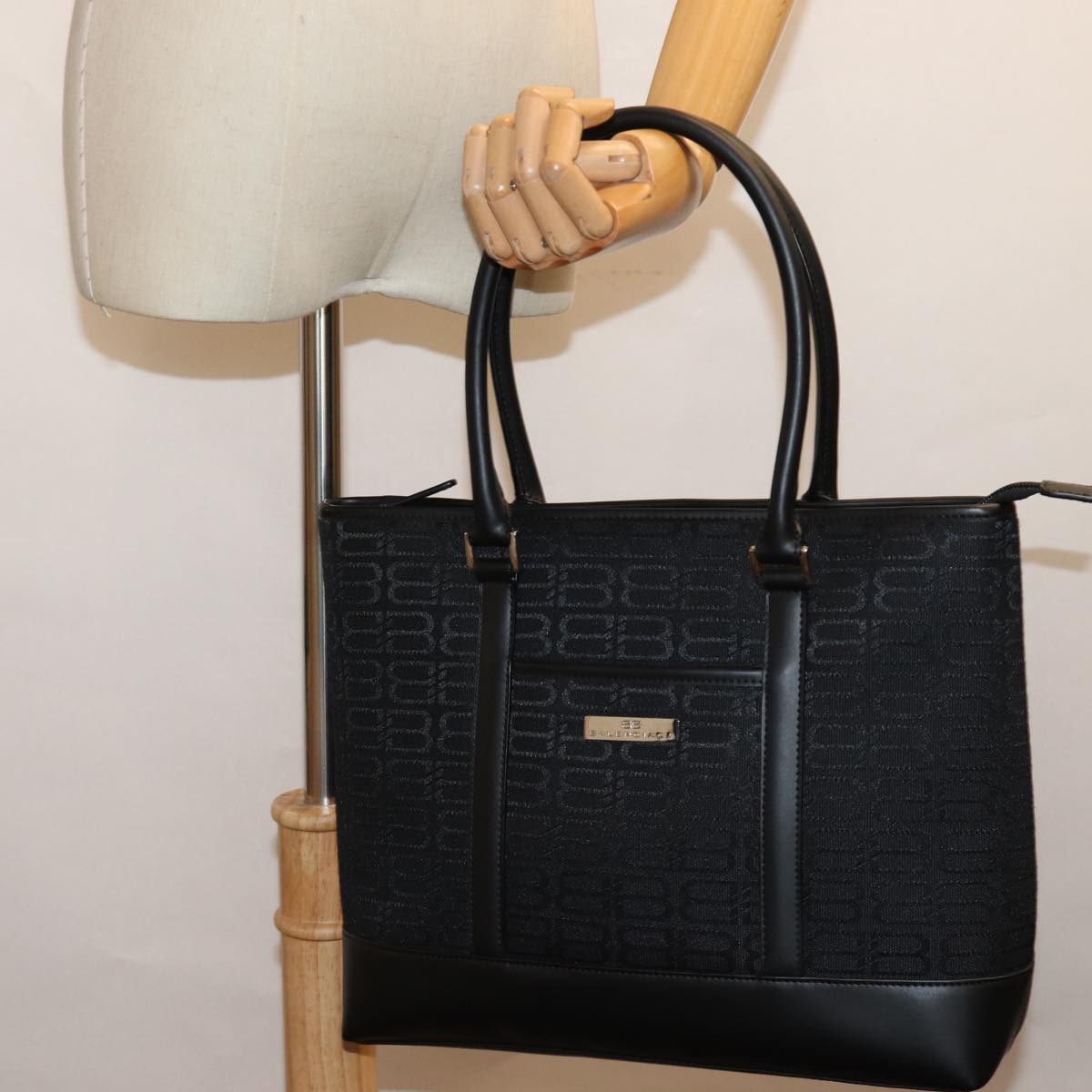 BALENCIAGA Hand Bag Canvas Black Auth bs14696