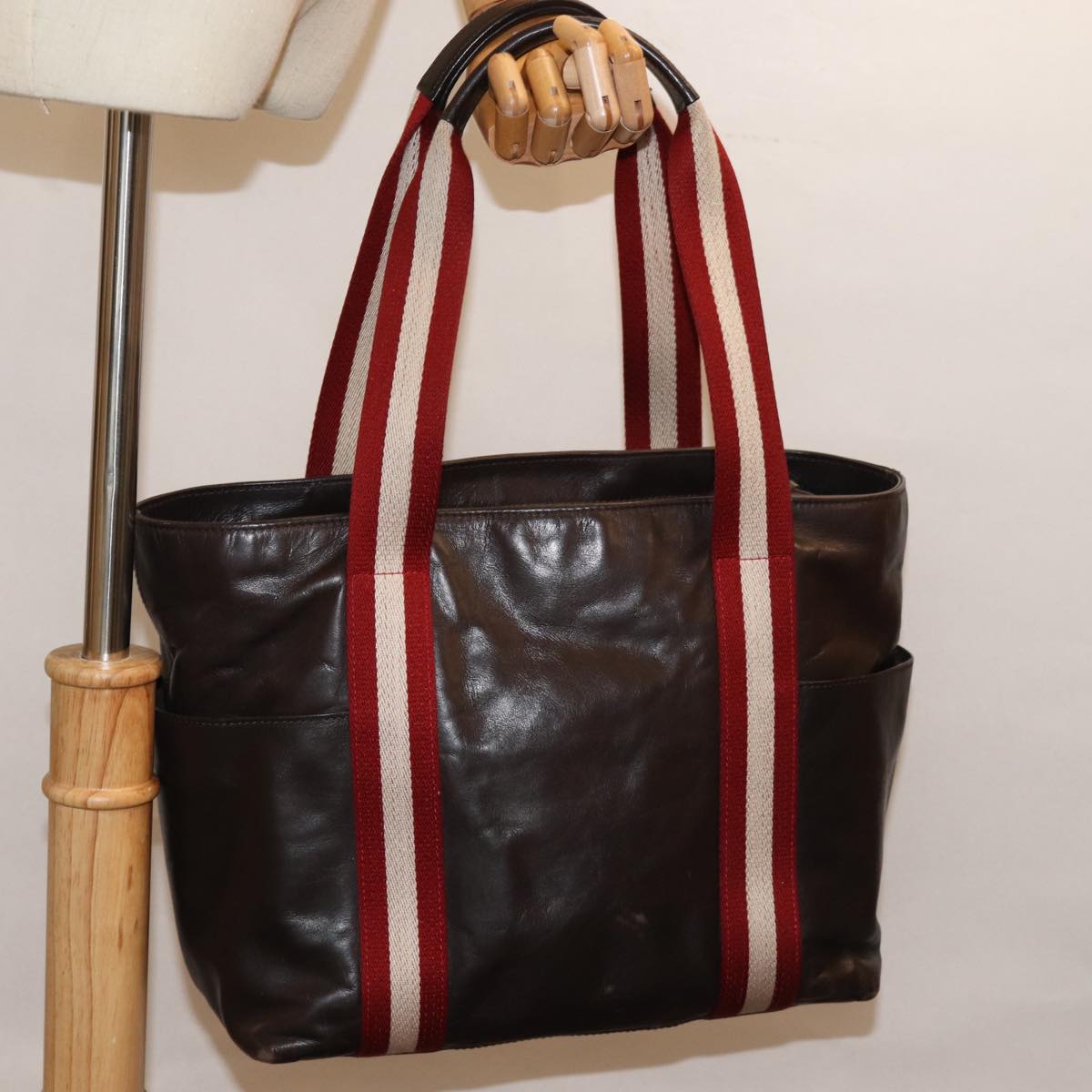 BALLY Tote Bag Leather Brown Auth bs14717