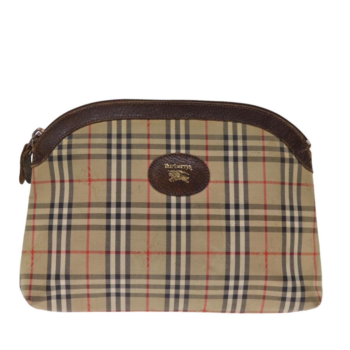 Burberrys Nova Check Pouch Canvas Beige Auth bs14768