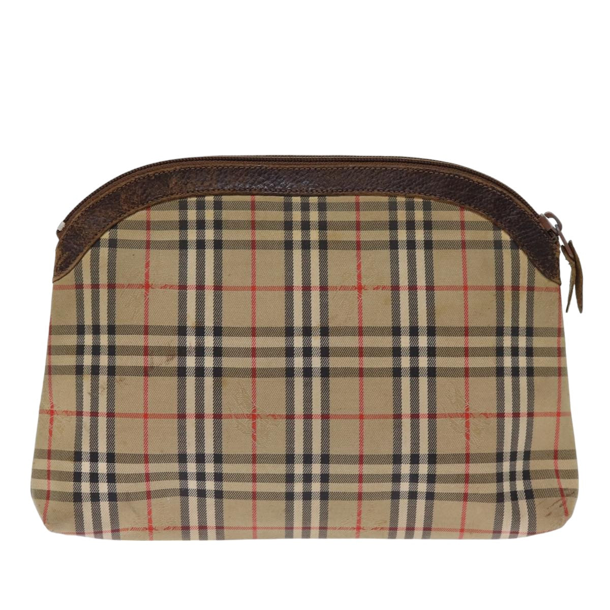 Burberrys Nova Check Pouch Canvas Beige Auth bs14768