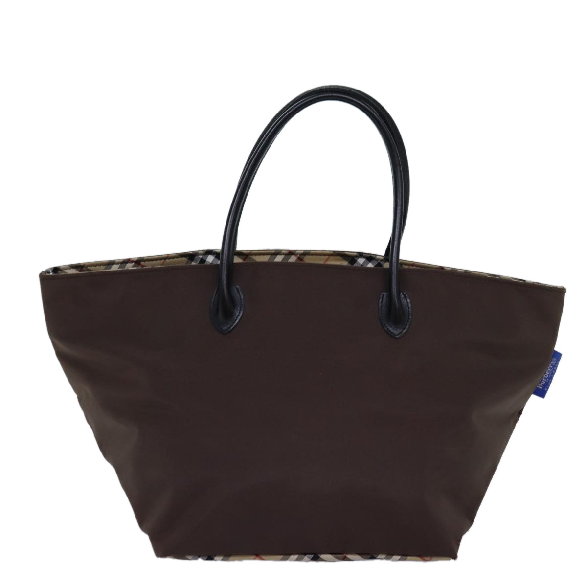 Burberrys Nova Check Blue Label Tote Bag Nylon Beige Brown Auth bs14770