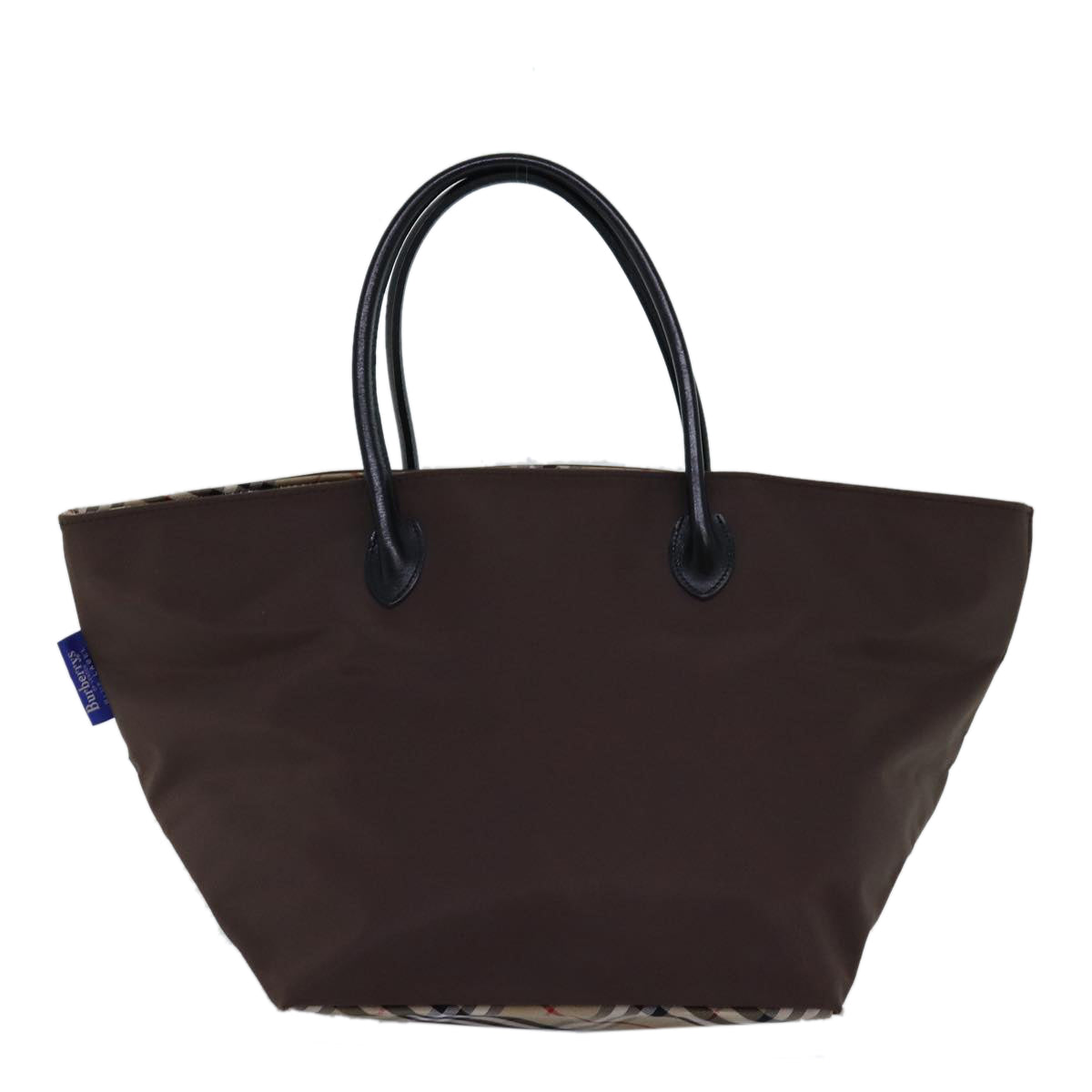 Burberrys Nova Check Blue Label Tote Bag Nylon Beige Brown Auth bs14770