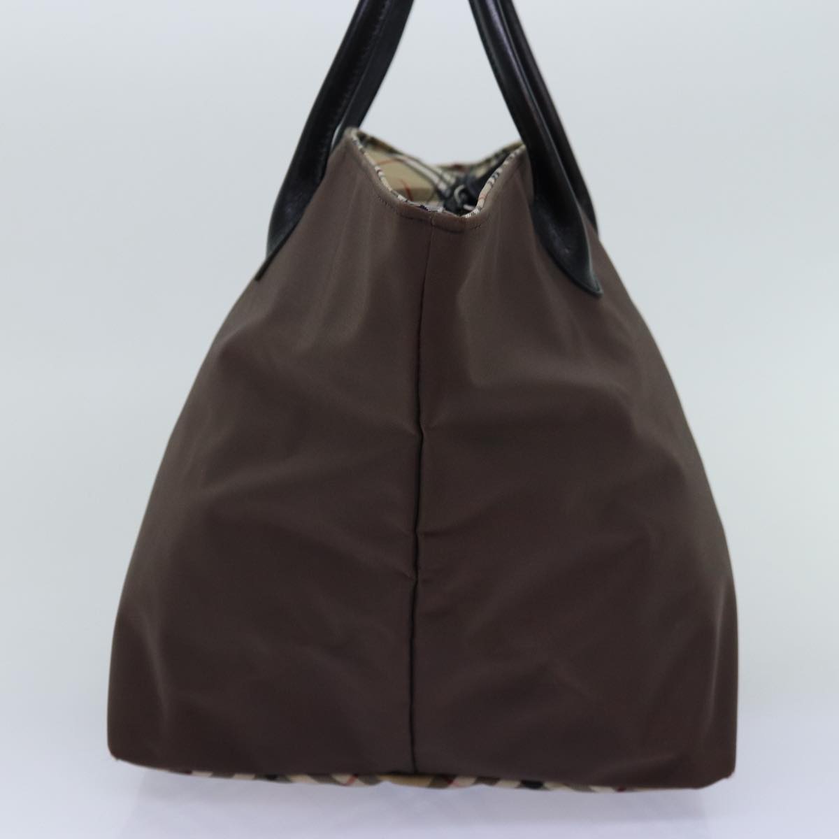 Burberrys Nova Check Blue Label Tote Bag Nylon Beige Brown Auth bs14770