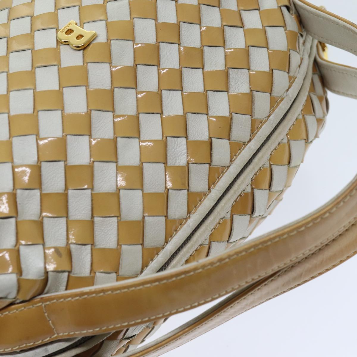 BALLY Hand Bag Leather Beige Auth bs14805