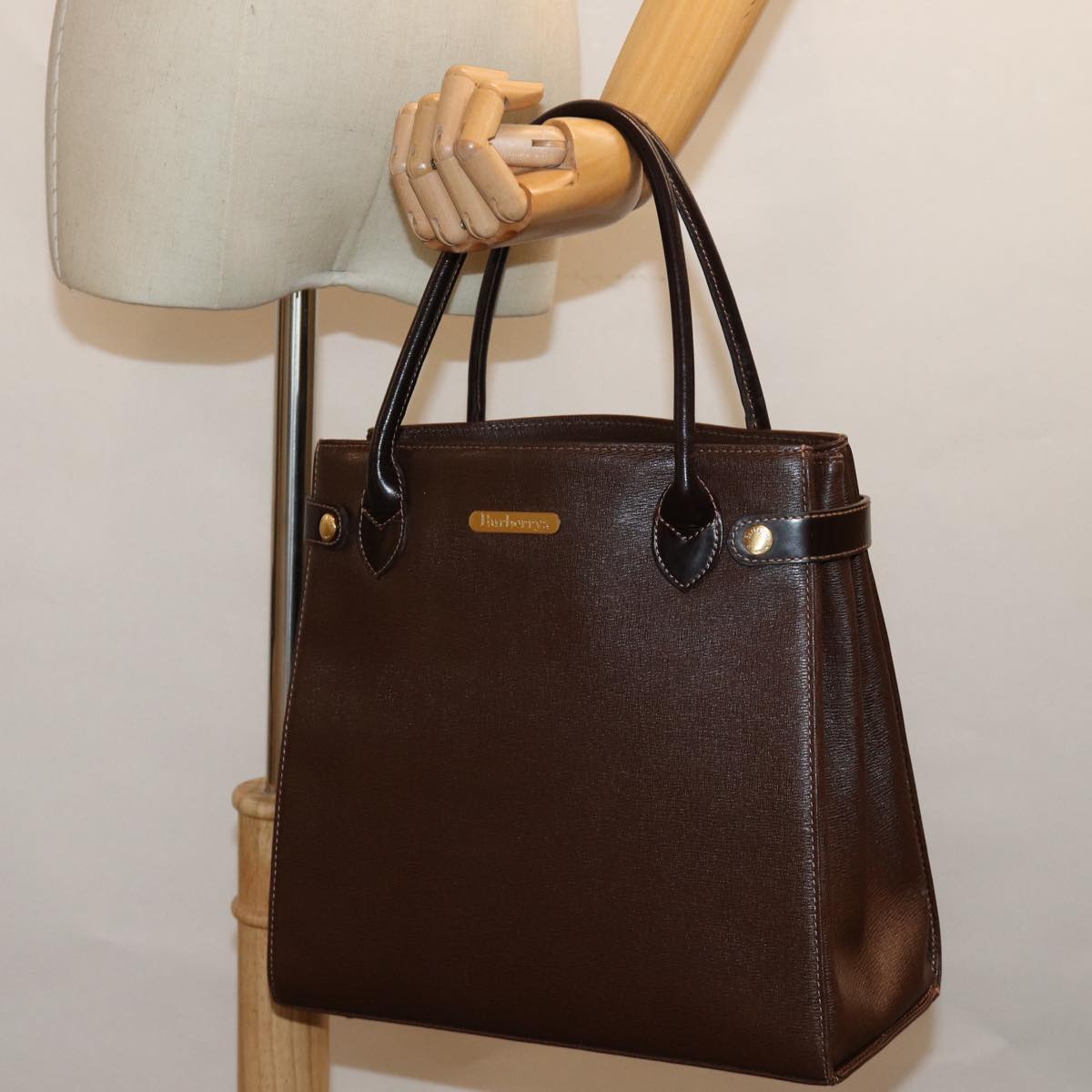 Burberrys Hand Bag Leather Brown Auth bs14824