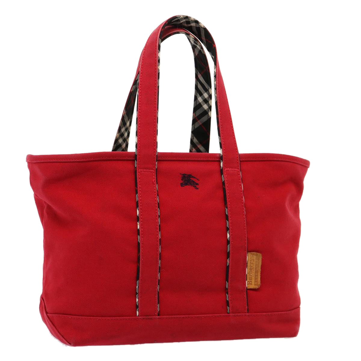 Burberrys Blue Label Tote Bag Canvas Red Auth bs14830