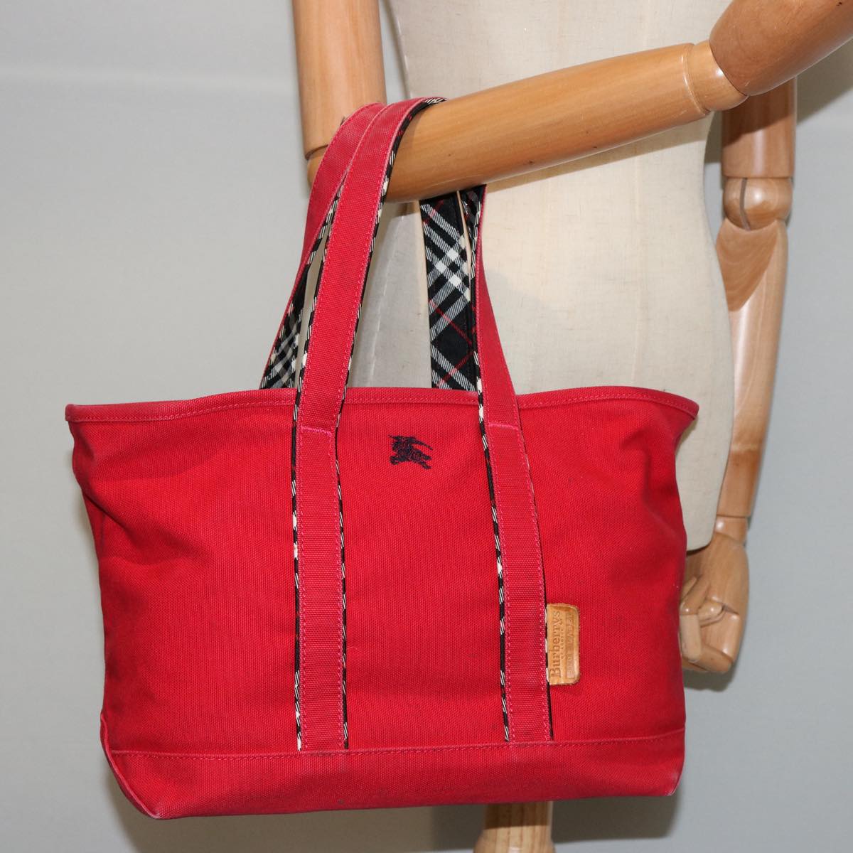 Burberrys Blue Label Tote Bag Canvas Red Auth bs14830