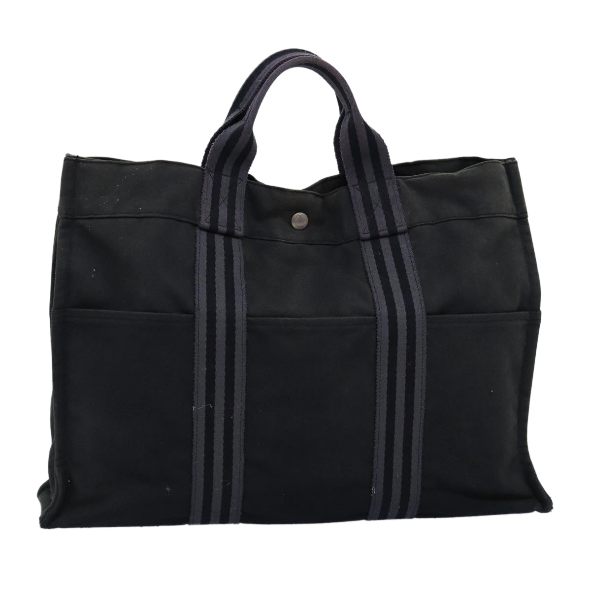 HERMES Fourre Tout MM Hand Bag Canvas Black Gray Auth bs14842