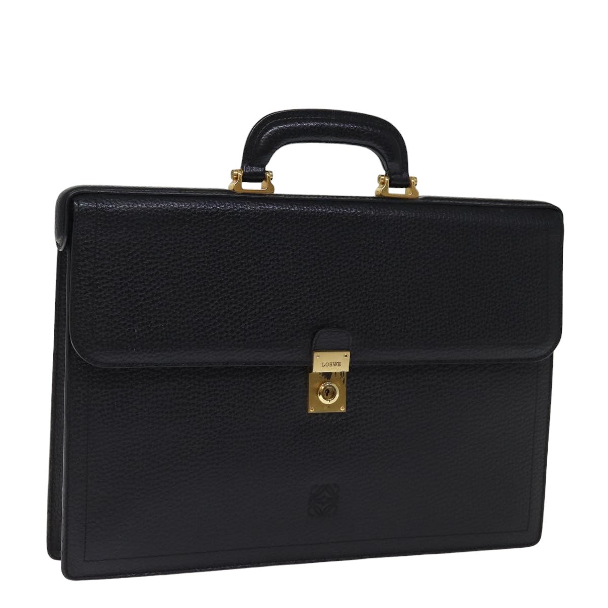 LOEWE Business Bag Leather Black Auth bs14848