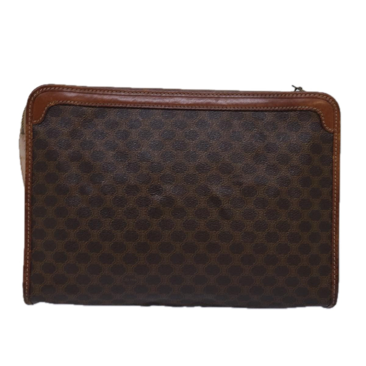 CELINE Macadam Canvas Clutch Bag PVC Brown Auth bs14884