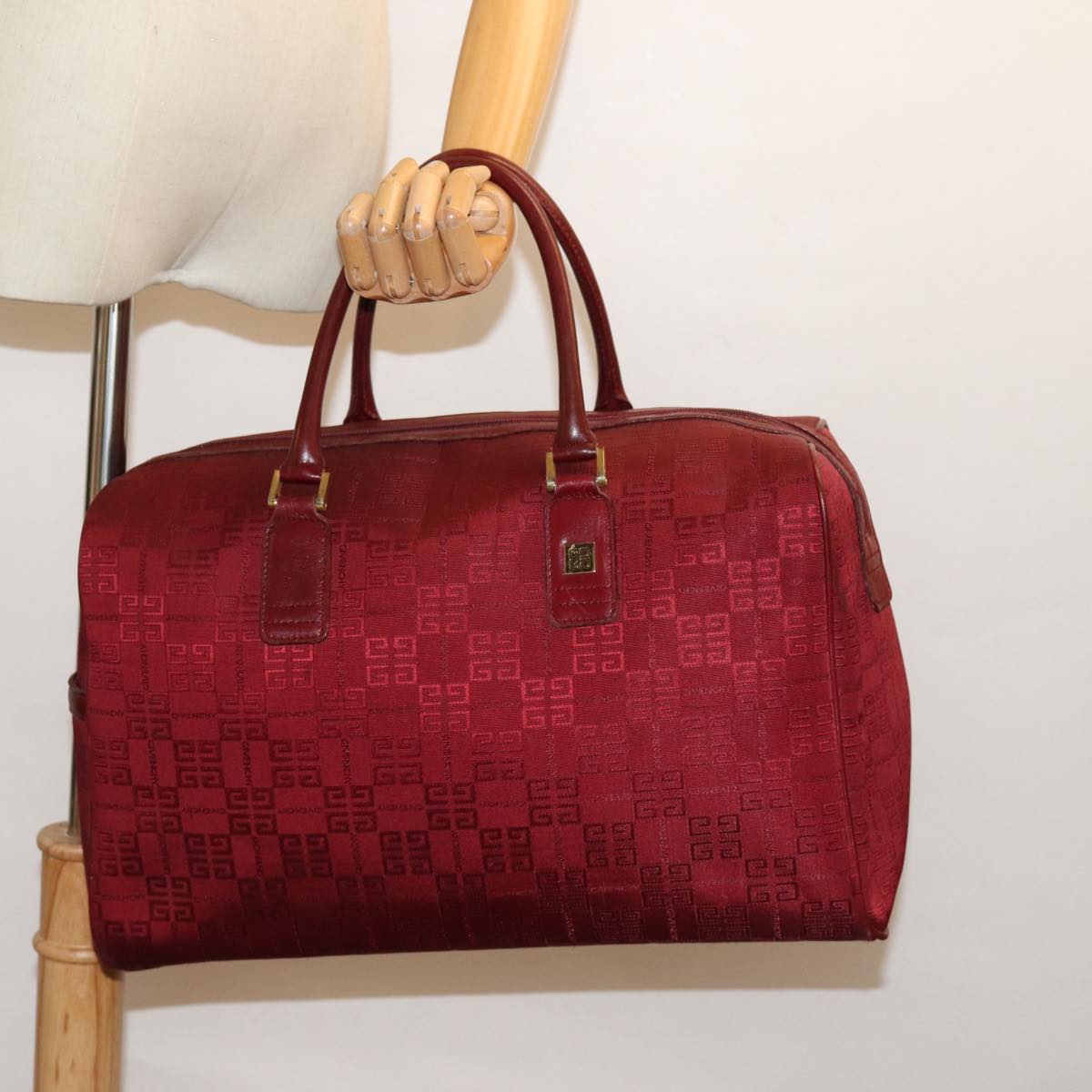 GIVENCHY Hand Bag Canvas Red Auth bs14921