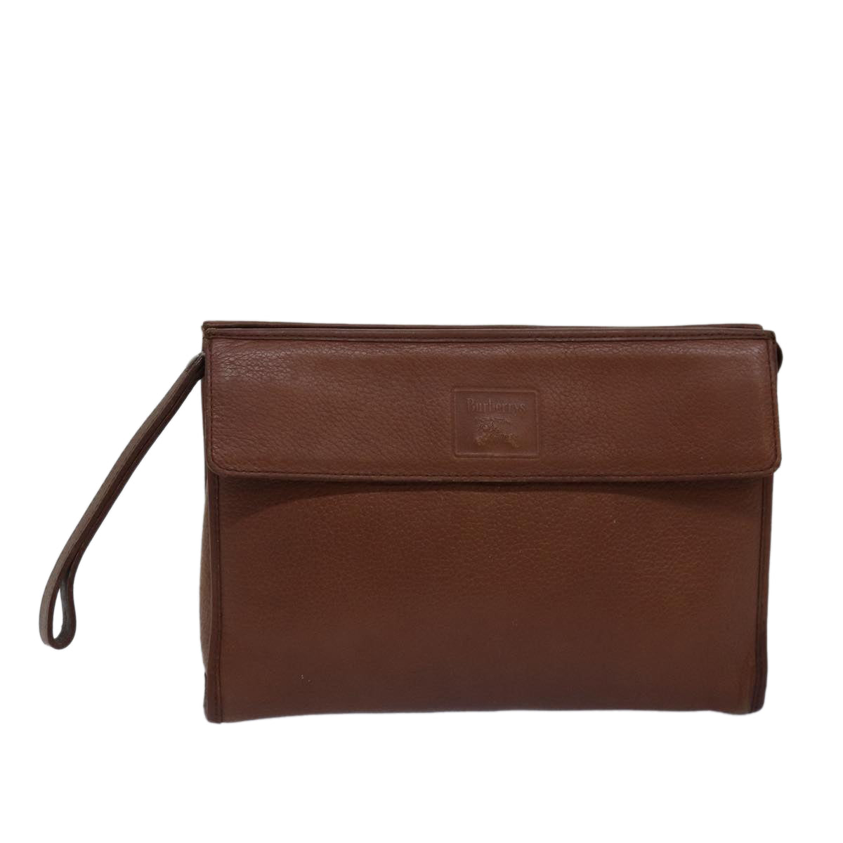 Burberrys Clutch Bag Leather Brown Auth bs14953