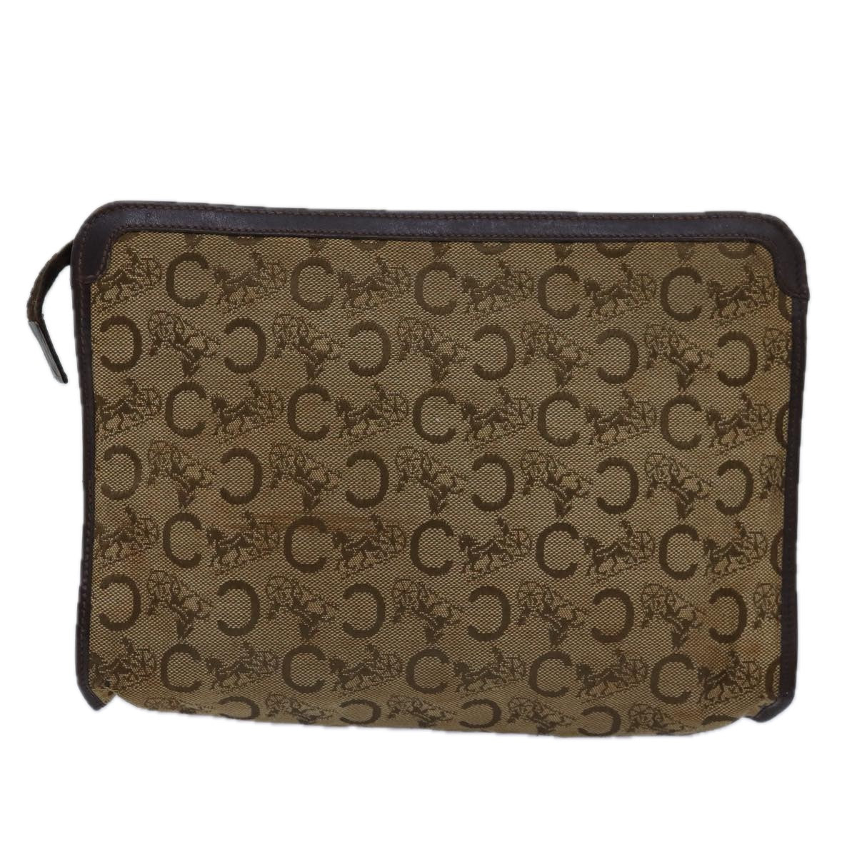 CELINE C Macadam Canvas Clutch Bag Beige Auth bs14954