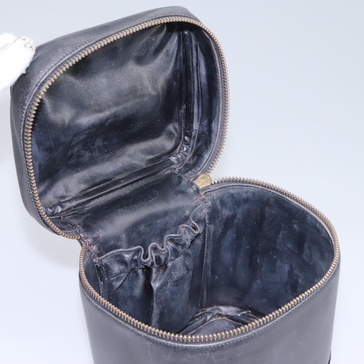 CHANEL Bicolole Vanity Cosmetic Pouch Leather Black CC Auth bs14966