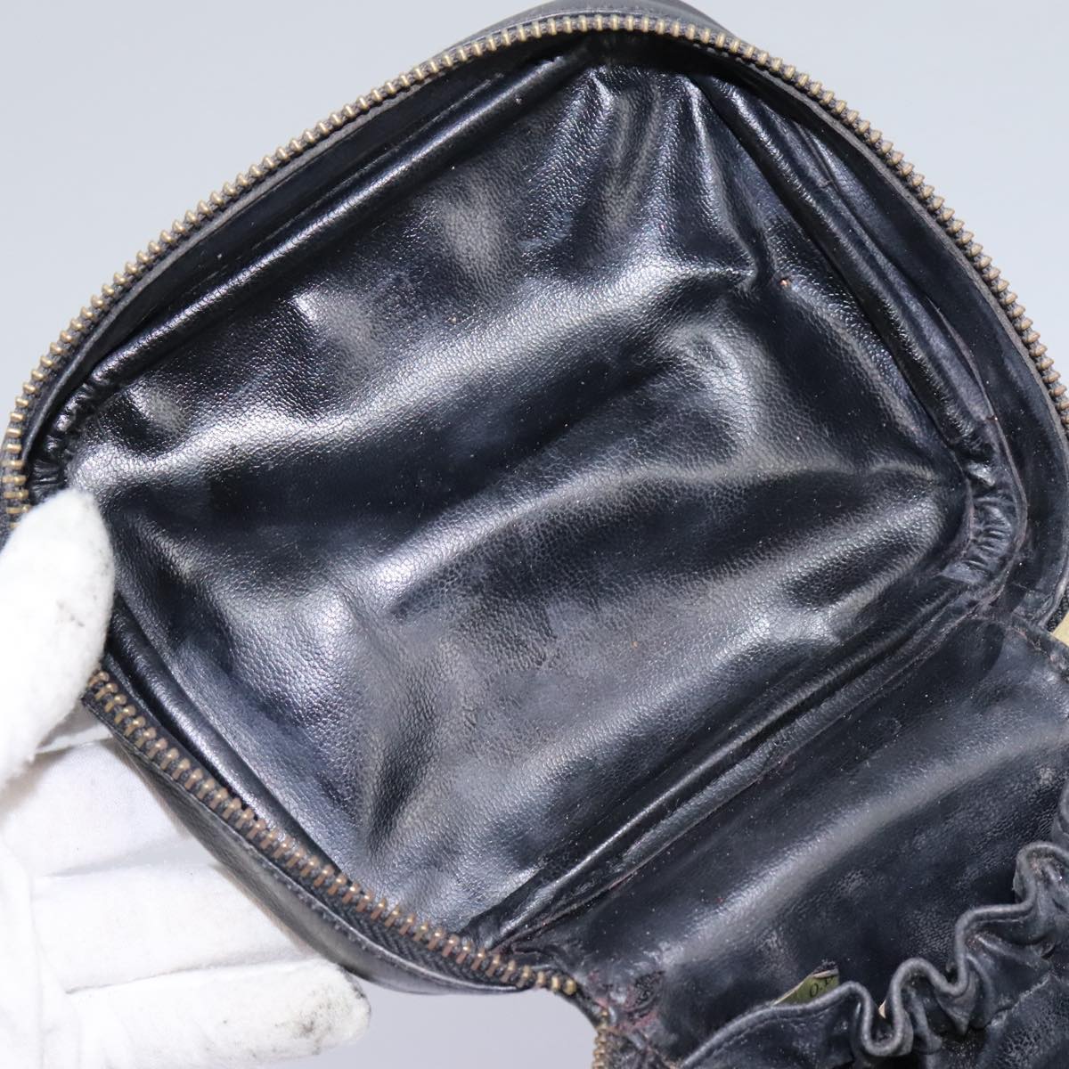 CHANEL Bicolole Vanity Cosmetic Pouch Leather Black CC Auth bs14966