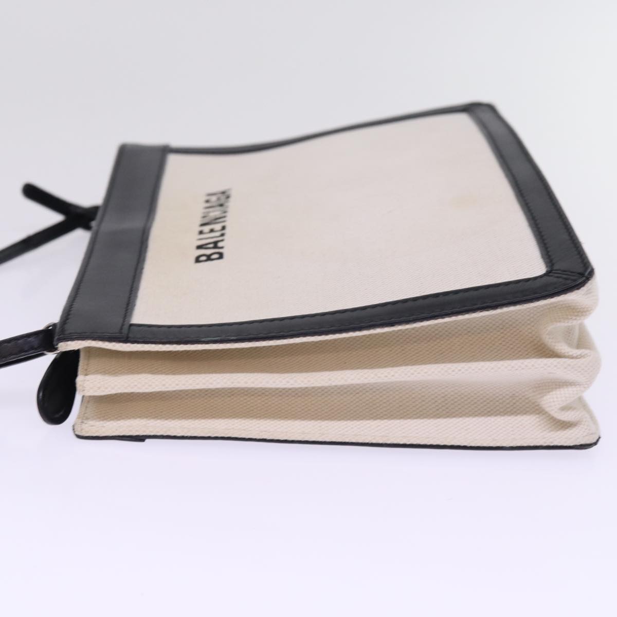 BALENCIAGA Navy Pochette Shoulder Bag Canvas Black White 339937 Auth bs14976