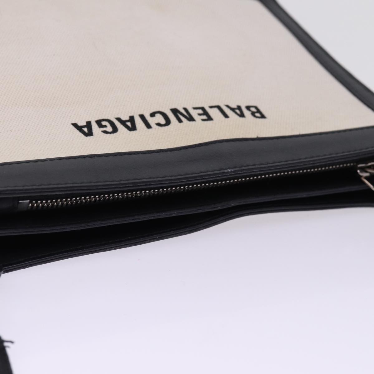 BALENCIAGA Navy Pochette Shoulder Bag Canvas Black White 339937 Auth bs14976