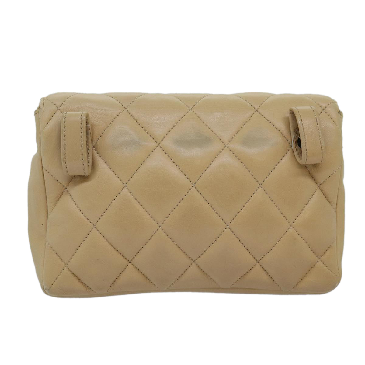 CHANEL Matelasse Waist bag Lamb Skin Beige CC Auth bs15008