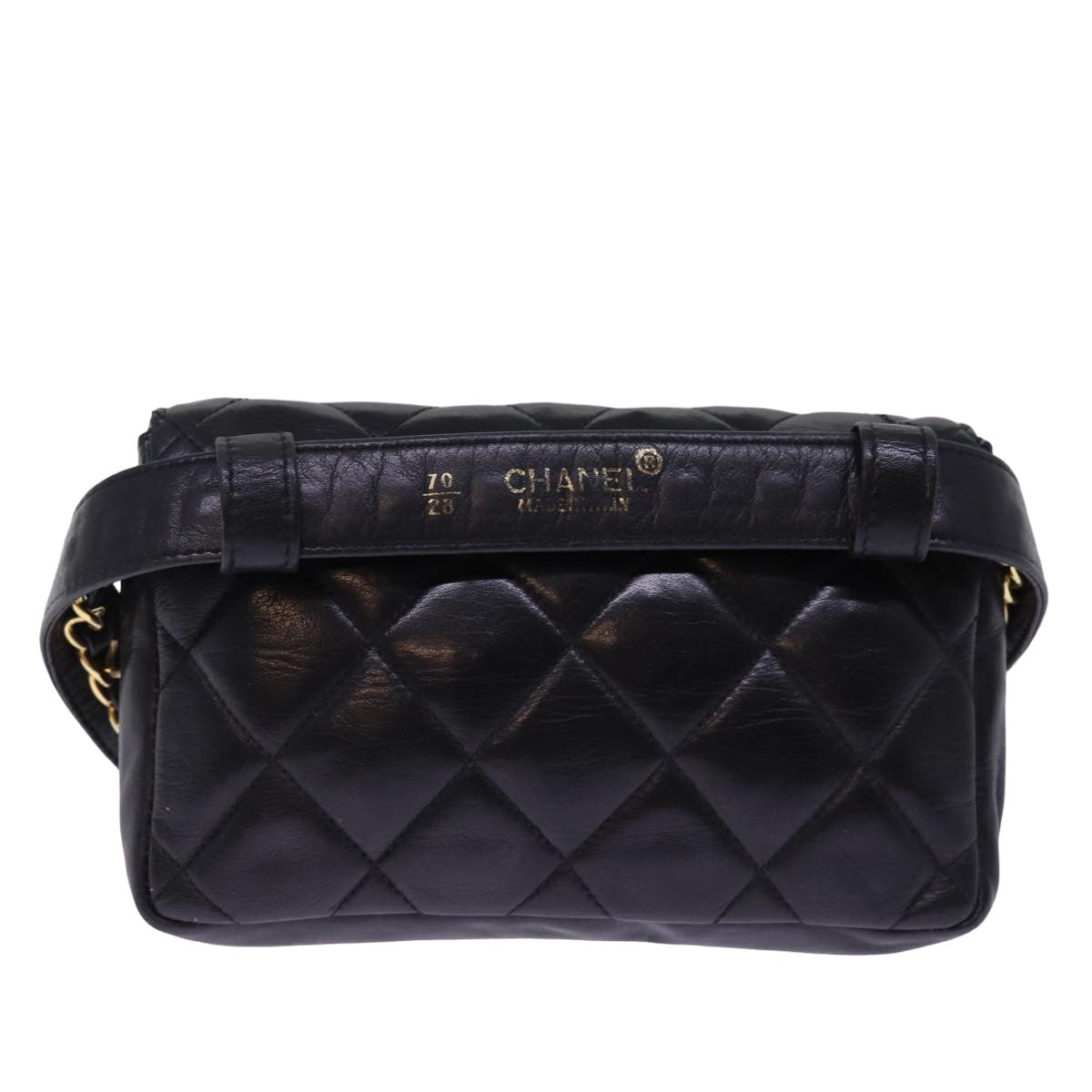 CHANEL Matelasse Waist bag Lamb Skin Black CC Auth bs15009