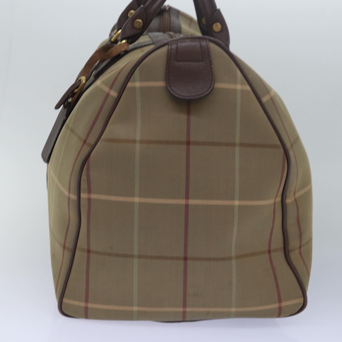 Burberrys Nova Check Boston Bag Canvas Beige Auth bs15037