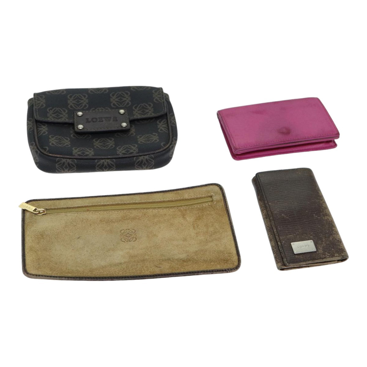 LOEWE Key Case Pouch Leather 4Set Brown Pink Auth bs15089