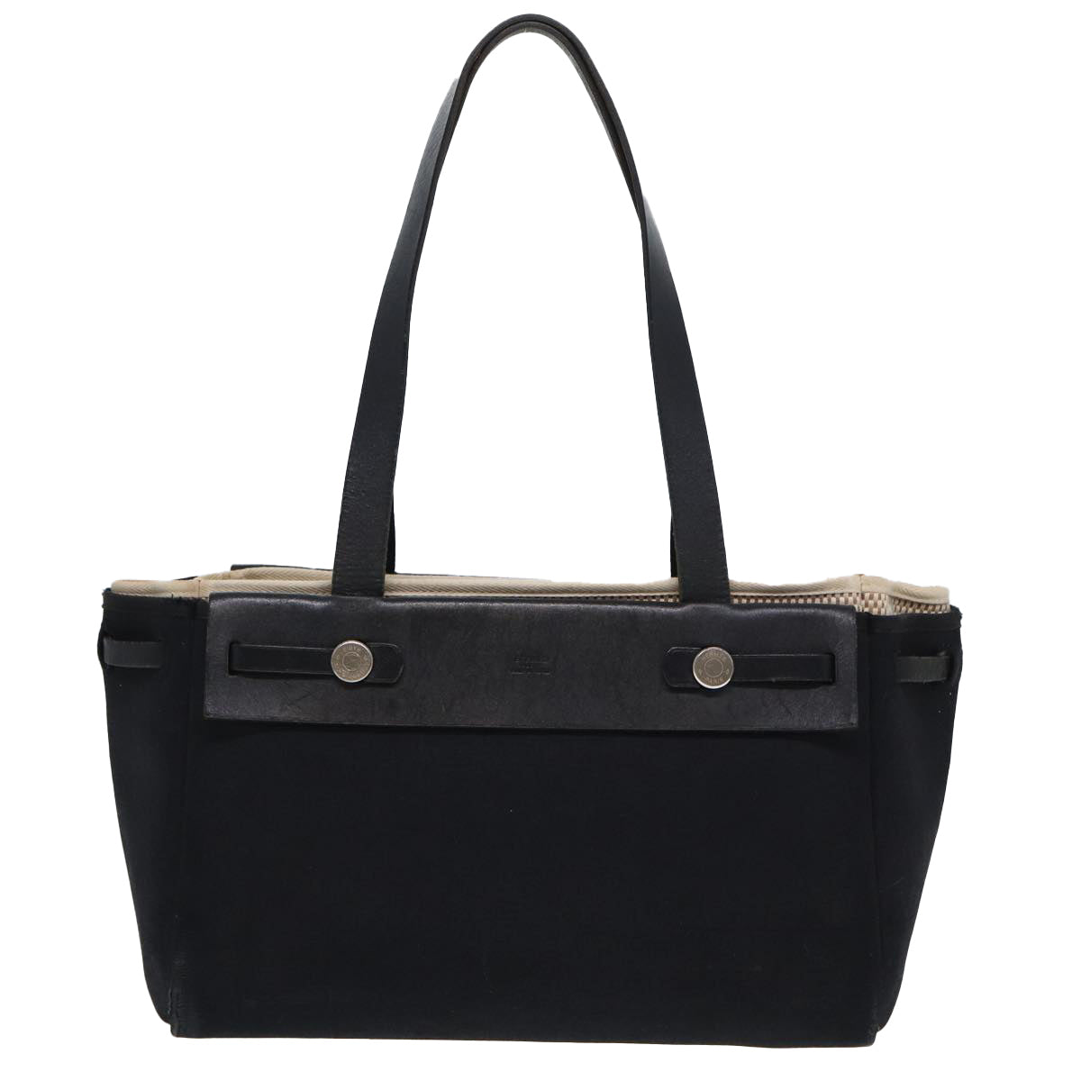 HERMES Her bag Cabas PM Hand Bag Canvas Black Auth bs15126