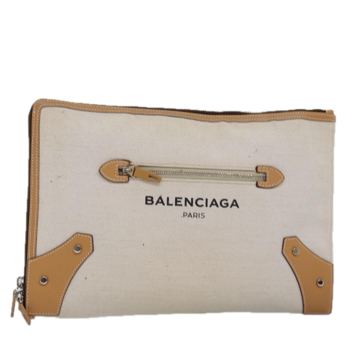 BALENCIAGA Clutch Bag Canvas Beige 419994 Auth bs15134