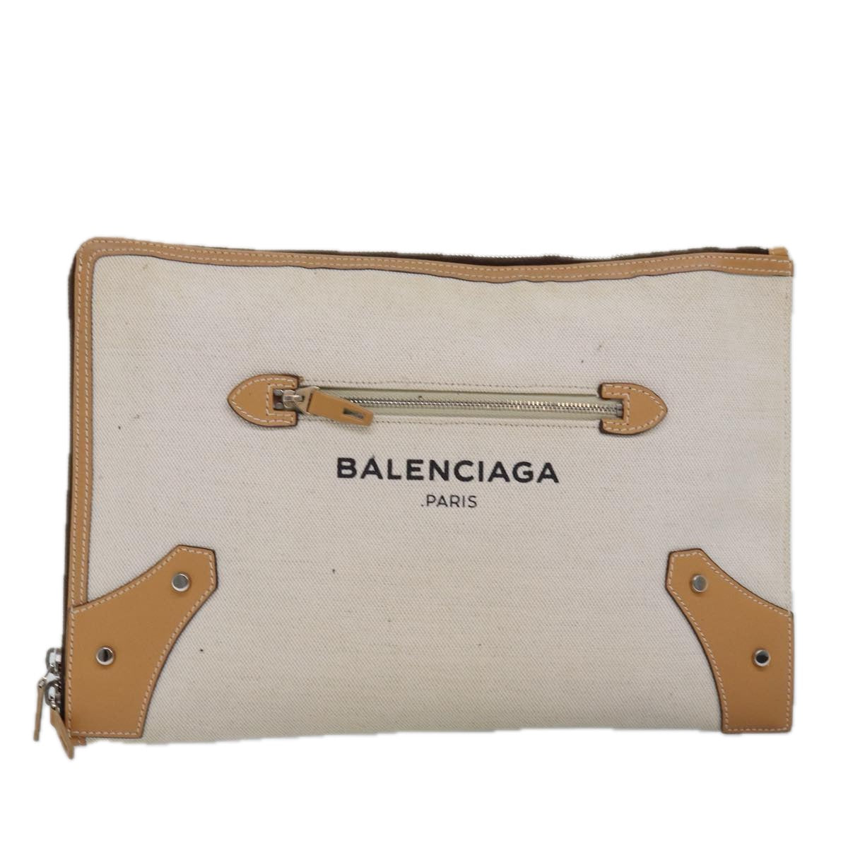 BALENCIAGA Clutch Bag Canvas Beige 419994 Auth bs15134