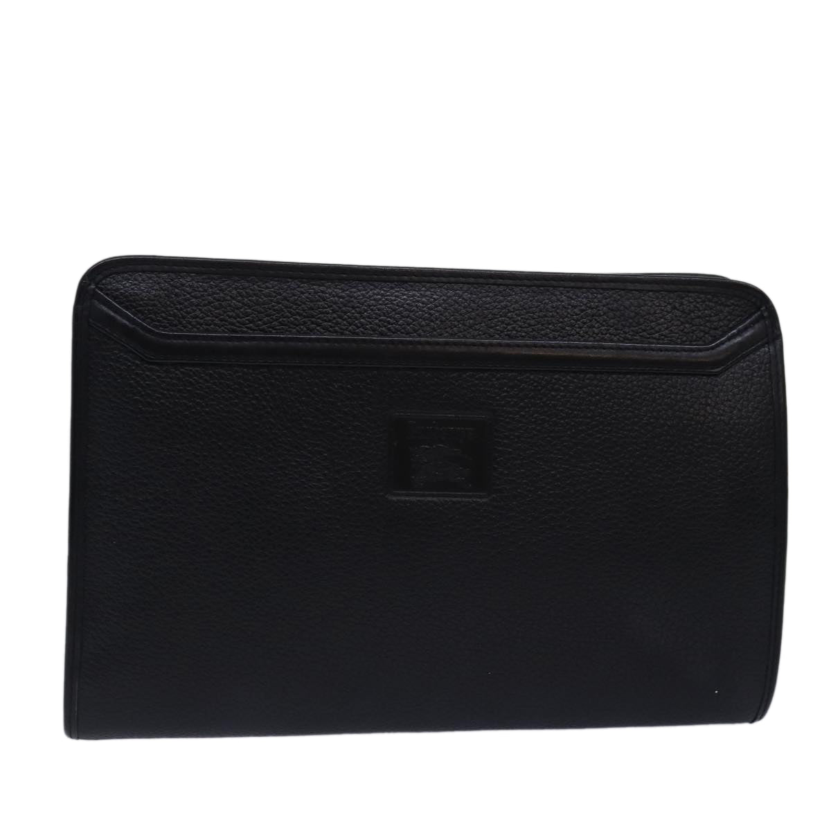 Burberrys Clutch Bag Leather Black Auth bs15137