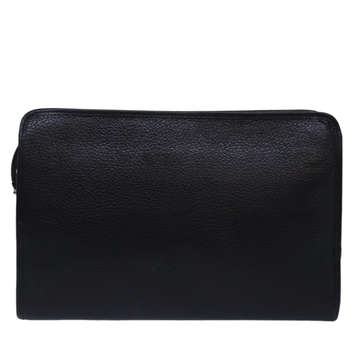 Burberrys Clutch Bag Leather Black Auth bs15137