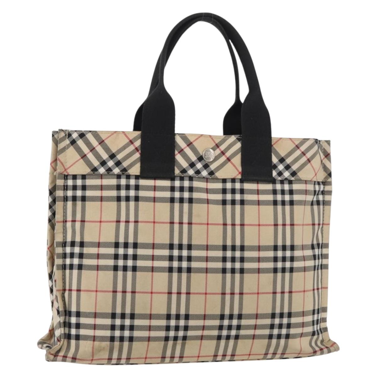 BURBERRY Nova Check Blue Label Hand Bag Nylon Beige Auth bs15174