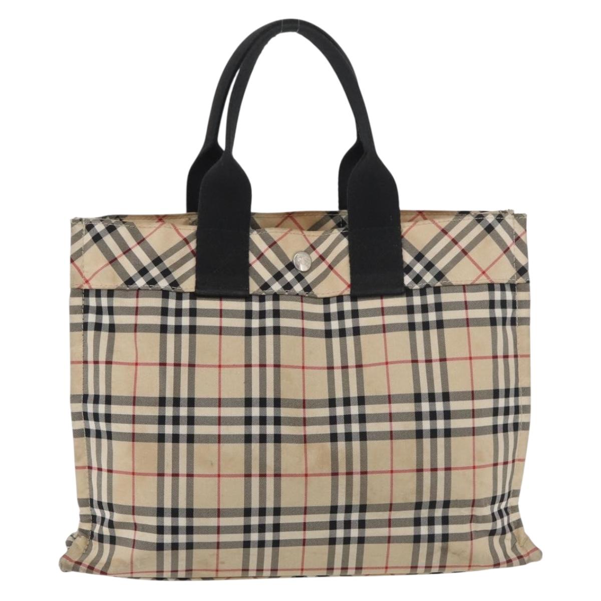 BURBERRY Nova Check Blue Label Hand Bag Nylon Beige Auth bs15174