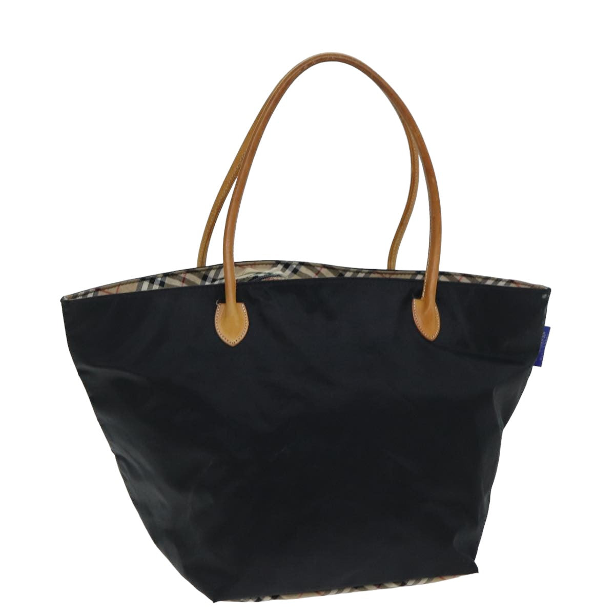 Burberrys Nova Check Blue Label Tote Bag Nylon Beige Black Auth bs15245