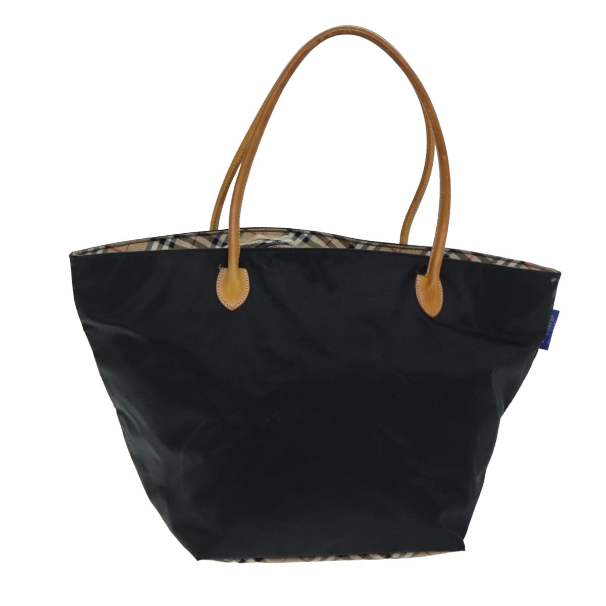 Burberrys Nova Check Blue Label Tote Bag Nylon Beige Black Auth bs15245