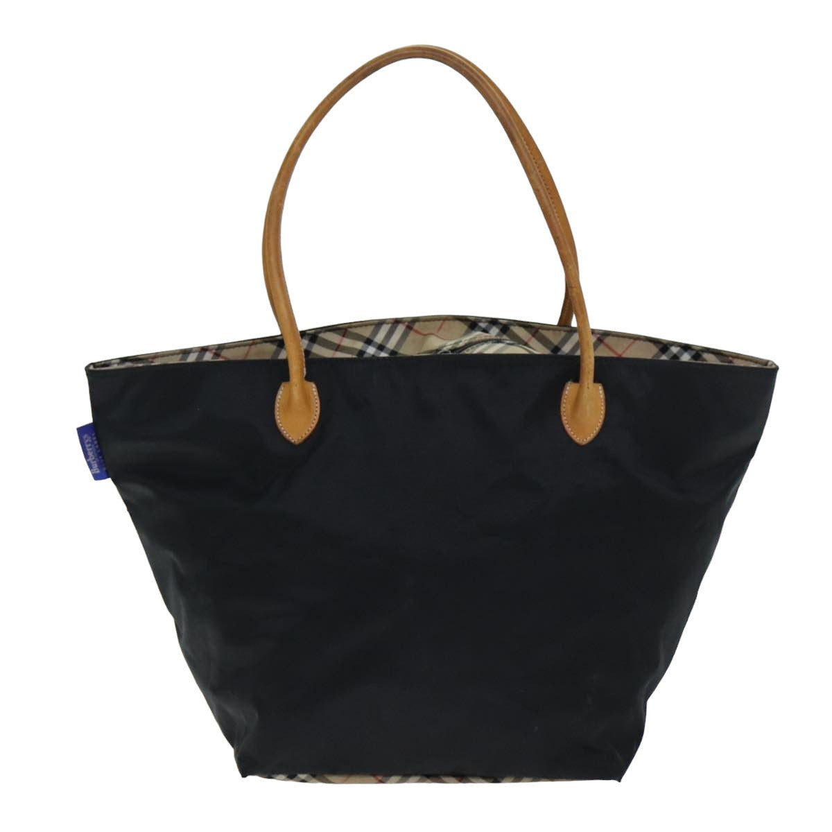 Burberrys Nova Check Blue Label Tote Bag Nylon Beige Black Auth bs15245