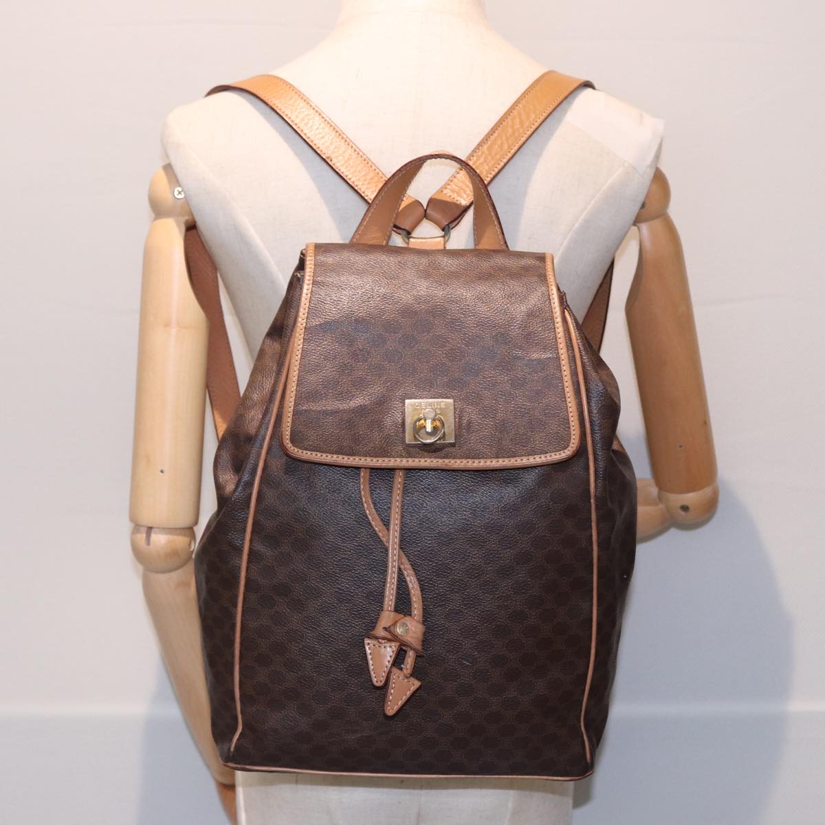 CELINE Macadam Canvas Backpack PVC Brown Auth bs15310