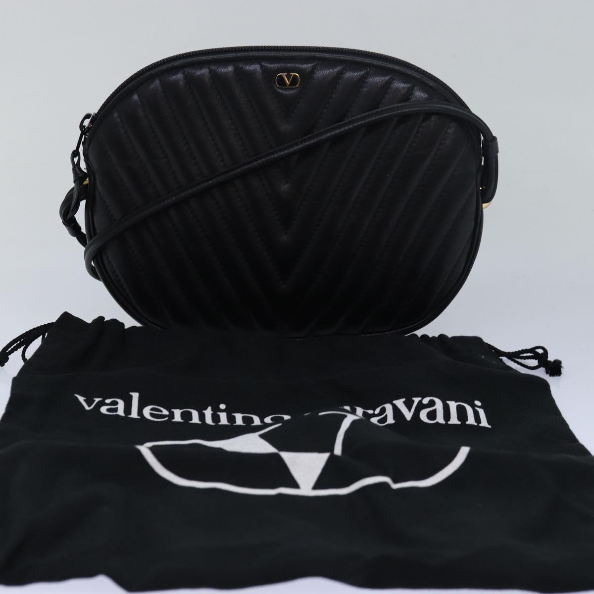 VALENTINO Shoulder Bag Leather Black Auth bs15317