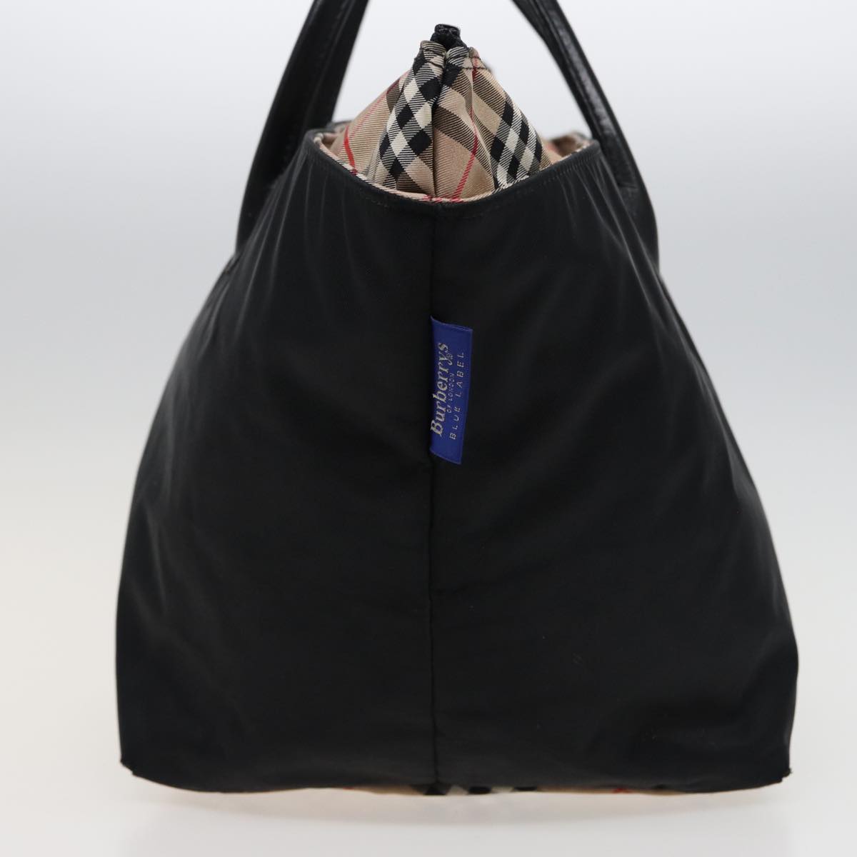 Burberrys Nova Check Blue Label Tote Bag Nylon Black Beige Auth bs15408