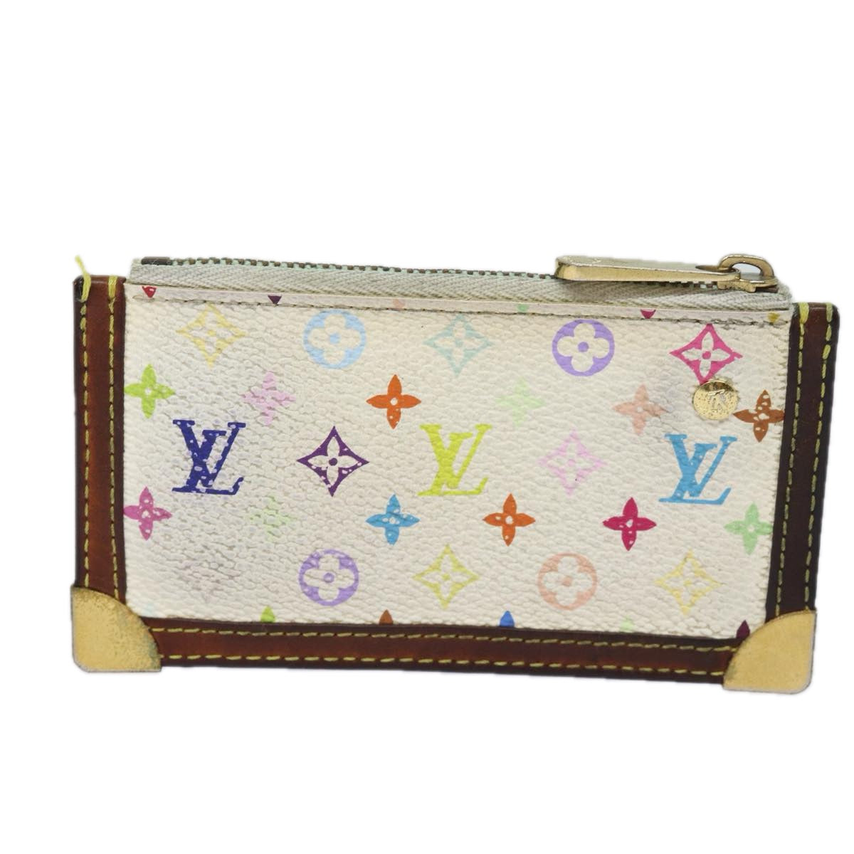 LOUIS VUITTON Monogram Multicolor Pochette Cles Purse White M92655 Auth bs15415