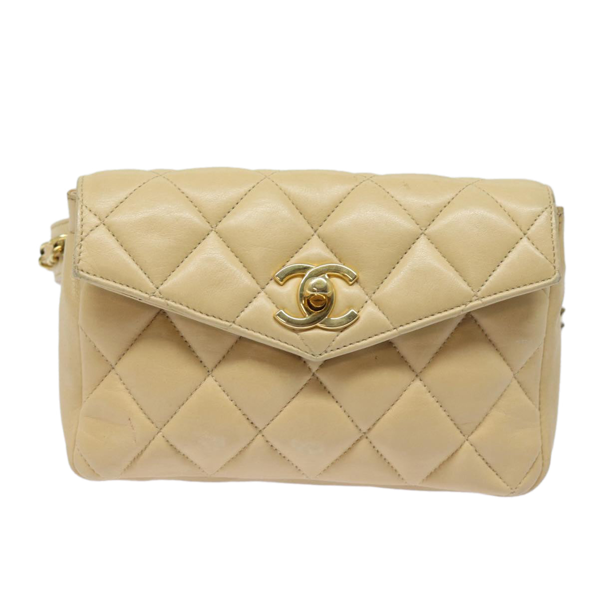 CHANEL Matelasse Waist bag Leather Beige CC Auth bs15439