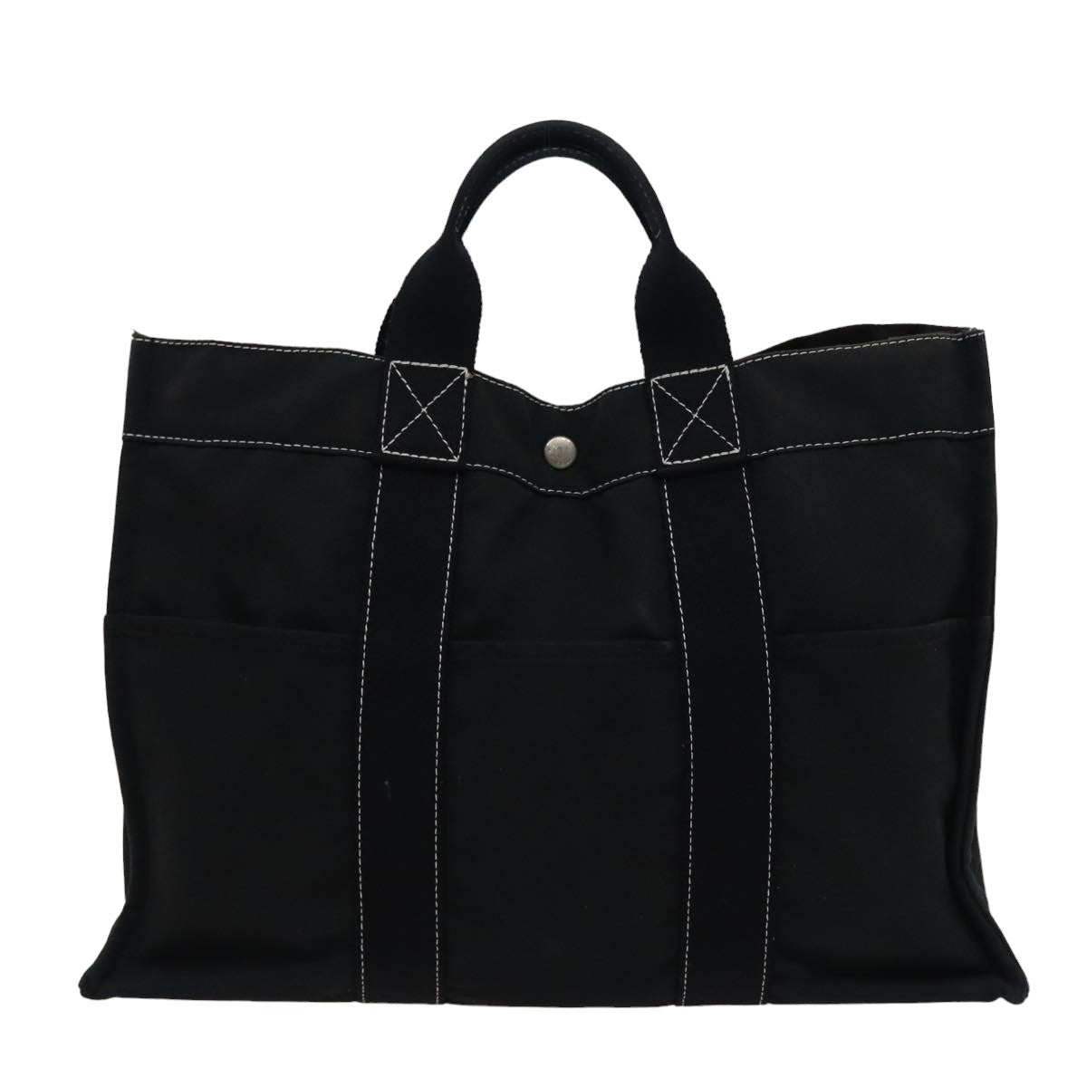 HERMES Deauville MM Tote Bag Canvas Black Auth bs15473