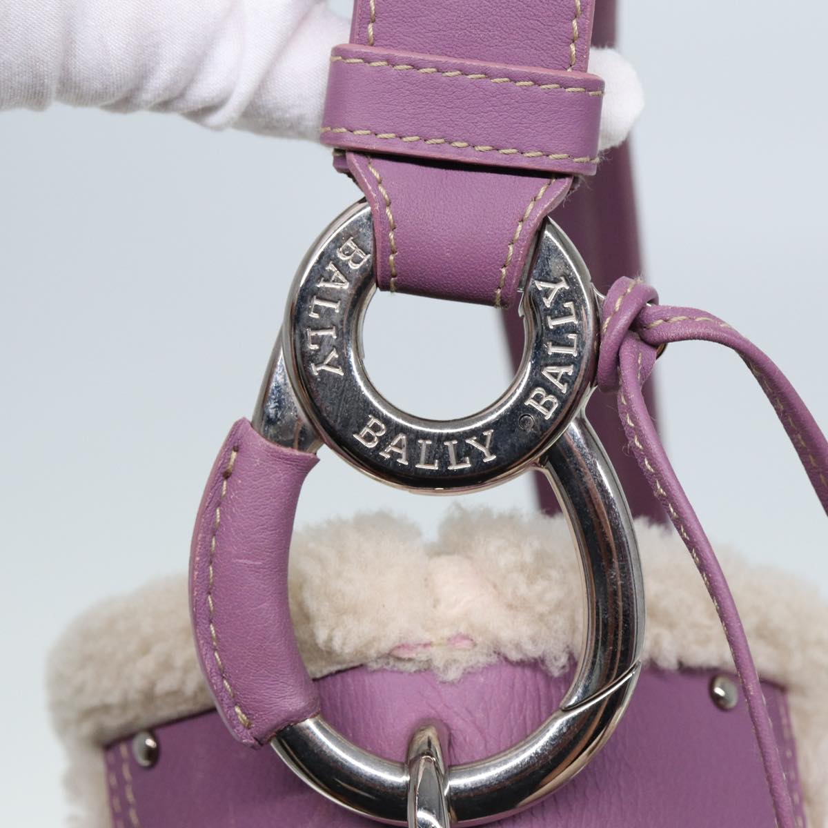 BALLY Shoulder Bag Mouton Purple Auth bs15489